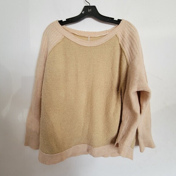 Free People Tabbard Pullover Long Sleeve Wool Knit Sweater Tan Cream Size XS - Picture 3 of 14